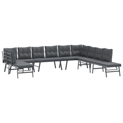 7 Piece Garden Bench Set with Cushions Black Powder-coated Steel