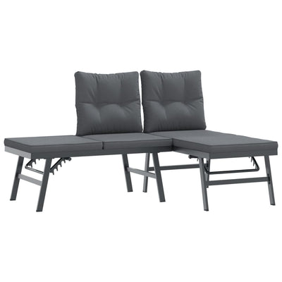 7 Piece Garden Bench Set with Cushions Black Powder-coated Steel