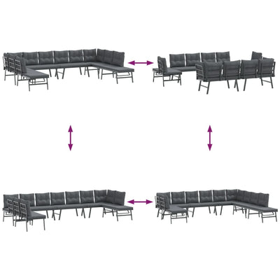 7 Piece Garden Bench Set with Cushions Black Powder-coated Steel