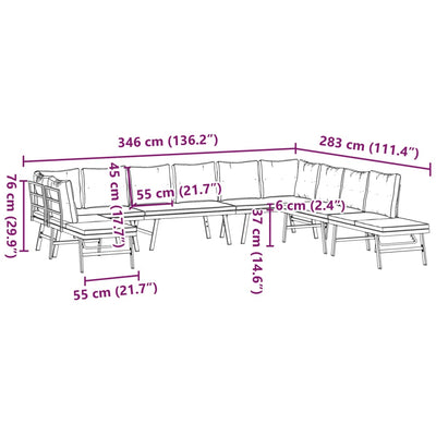 7 Piece Garden Bench Set with Cushions Black Powder-coated Steel