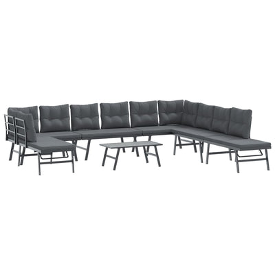 6 Piece Garden Benches with Cushions Black Powder-coated Steel