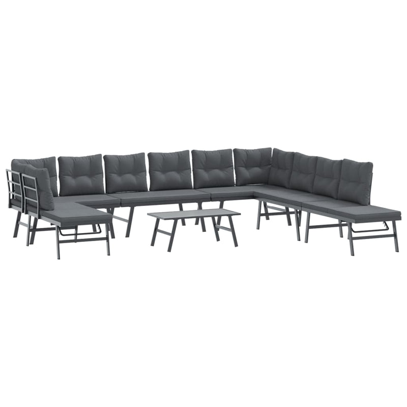 6 Piece Garden Benches with Cushions Black Powder-coated Steel