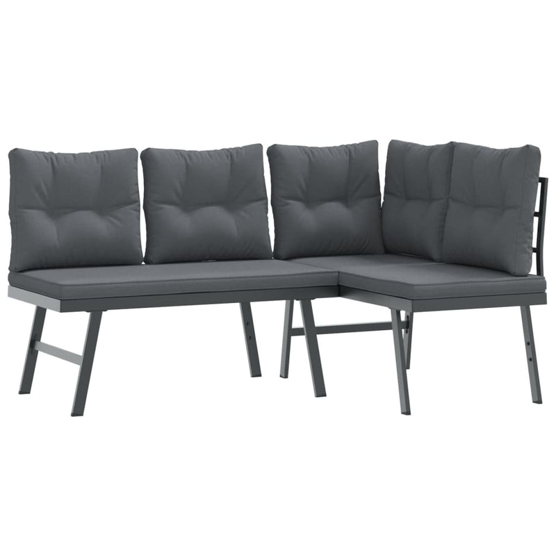 6 Piece Garden Benches with Cushions Black Powder-coated Steel