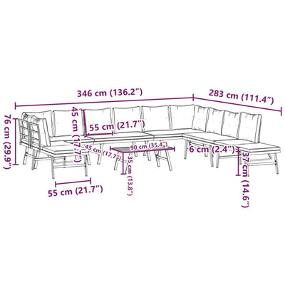 6 Piece Garden Benches with Cushions Black Powder-coated Steel