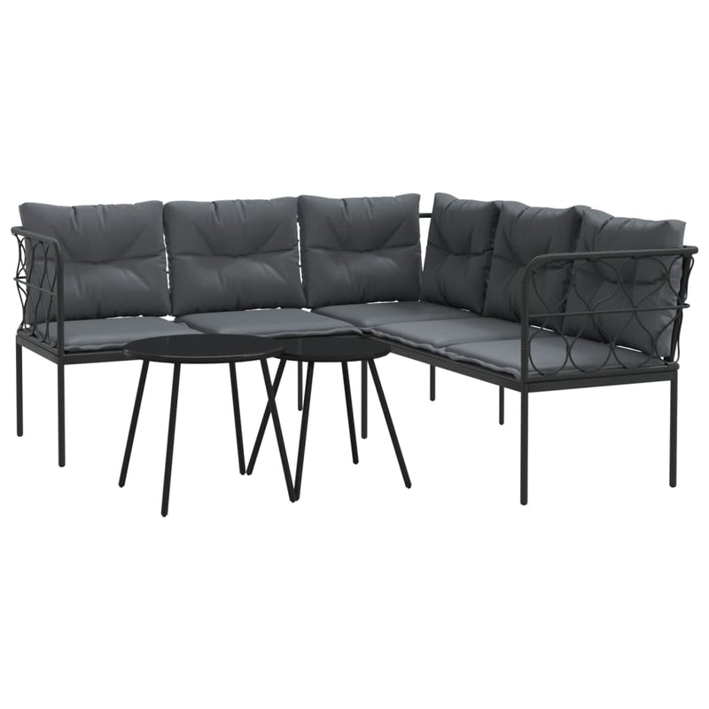 Garden Sofa Set with Cushions Black Steel and Textilene