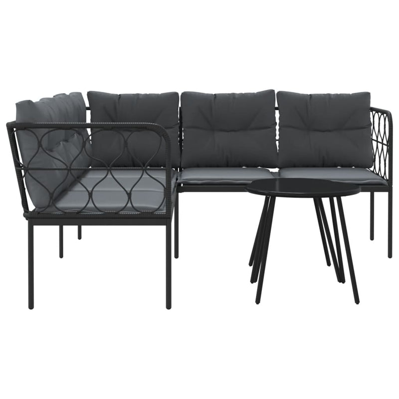 Garden Sofa Set with Cushions Black Steel and Textilene