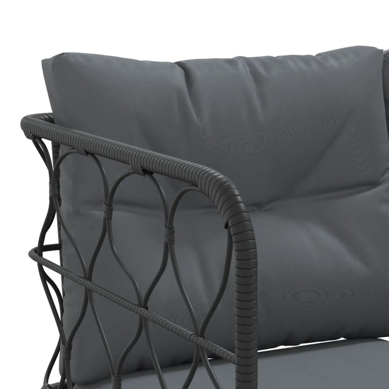 Garden Sofa Set with Cushions Black Steel and Textilene