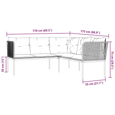 Garden Sofa Set with Cushions Black Steel and Textilene