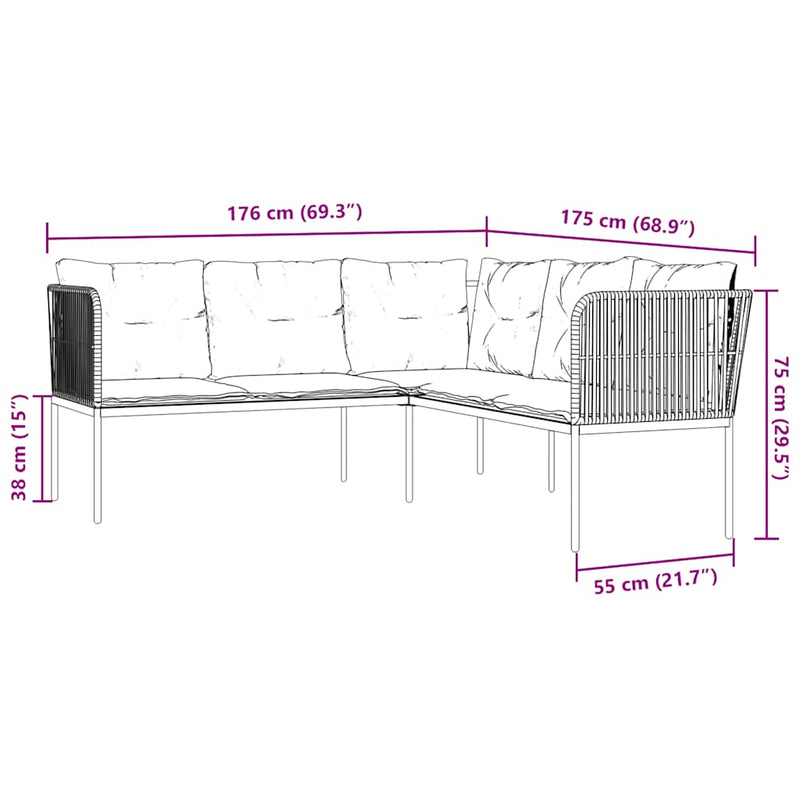 Garden Sofa Set with Cushions Black Steel and Textilene