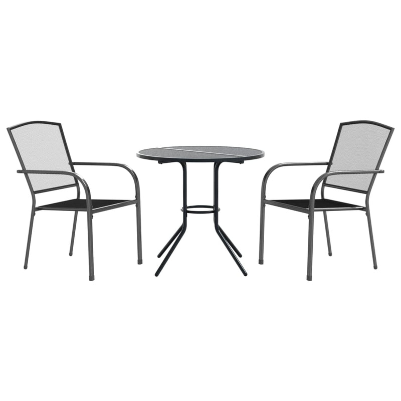 Stackable Garden Chair Set 3 Piece Anthracite Powder-coated Steel