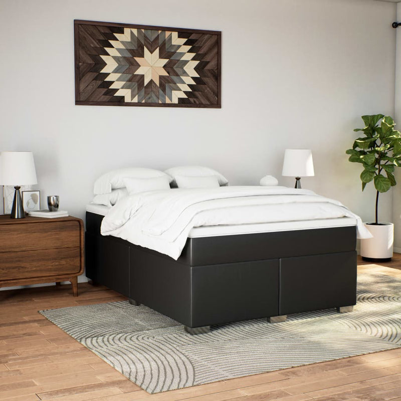 Box Spring Bed with Mattress Black Double Faux Leather