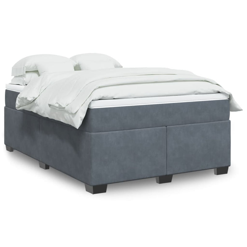 Box Spring Bed with Mattress Dark Grey Queen Velvet