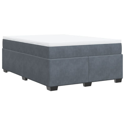 Box Spring Bed with Mattress Dark Grey Queen Velvet