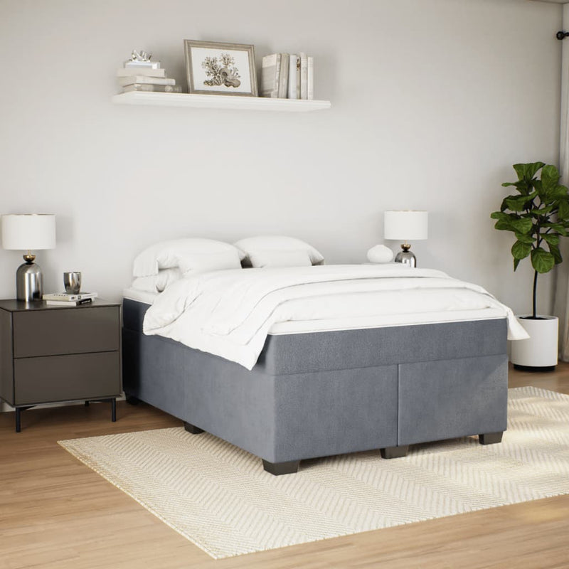 Box Spring Bed with Mattress Dark Grey Queen Velvet