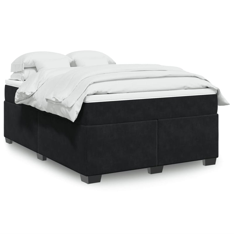 Box Spring Bed with Mattress Black Queen Velvet