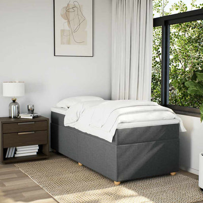 Box Spring Bed with Mattress Dark Grey King Single Fabric