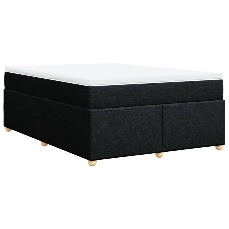 Box Spring Bed with Mattress Black Queen Fabric