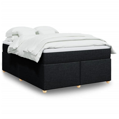 Box Spring Bed with Mattress Black Queen Fabric