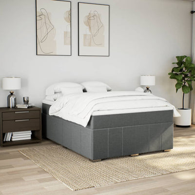 Box Spring Bed with Mattress Dark Grey Double Size Fabric