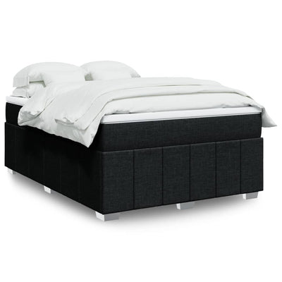 Box Spring Bed with Mattress Black Double Size Fabric