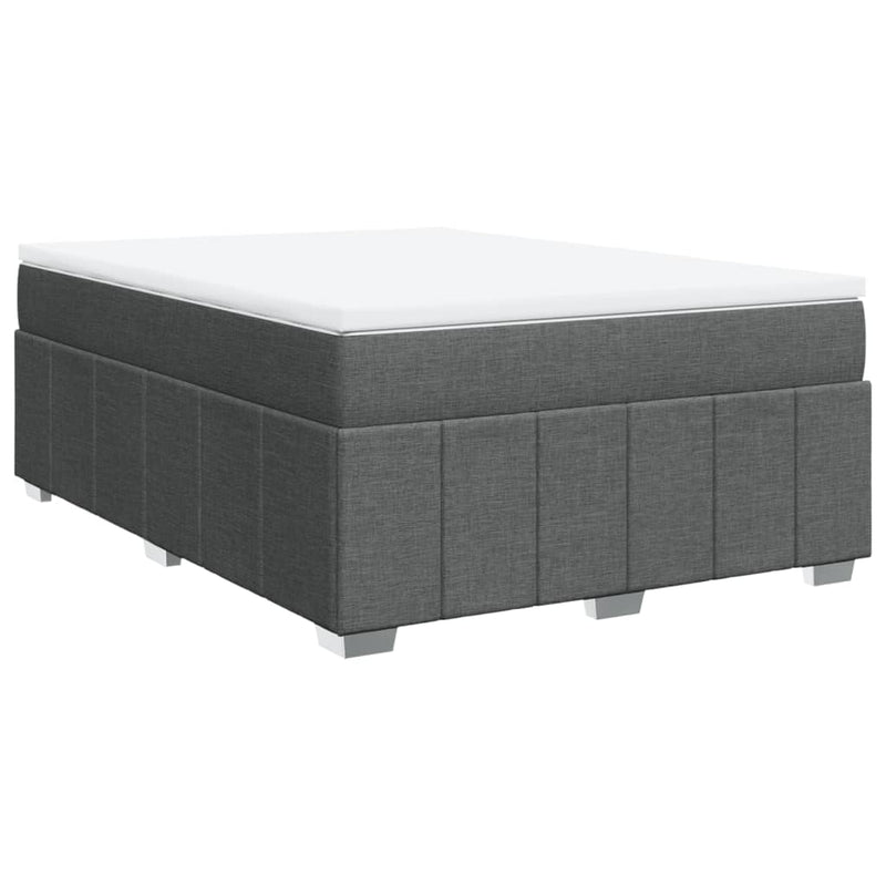 Box Spring Bed with Mattress Dark Grey Queen Size Fabric