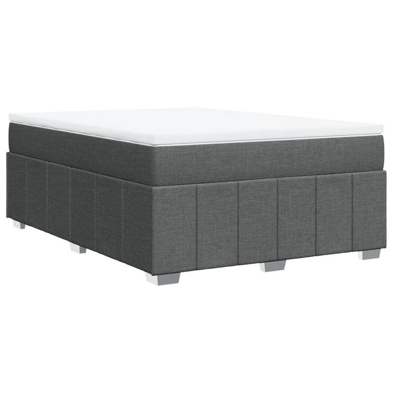 Box Spring Bed with Mattress Dark Grey Queen Size Fabric