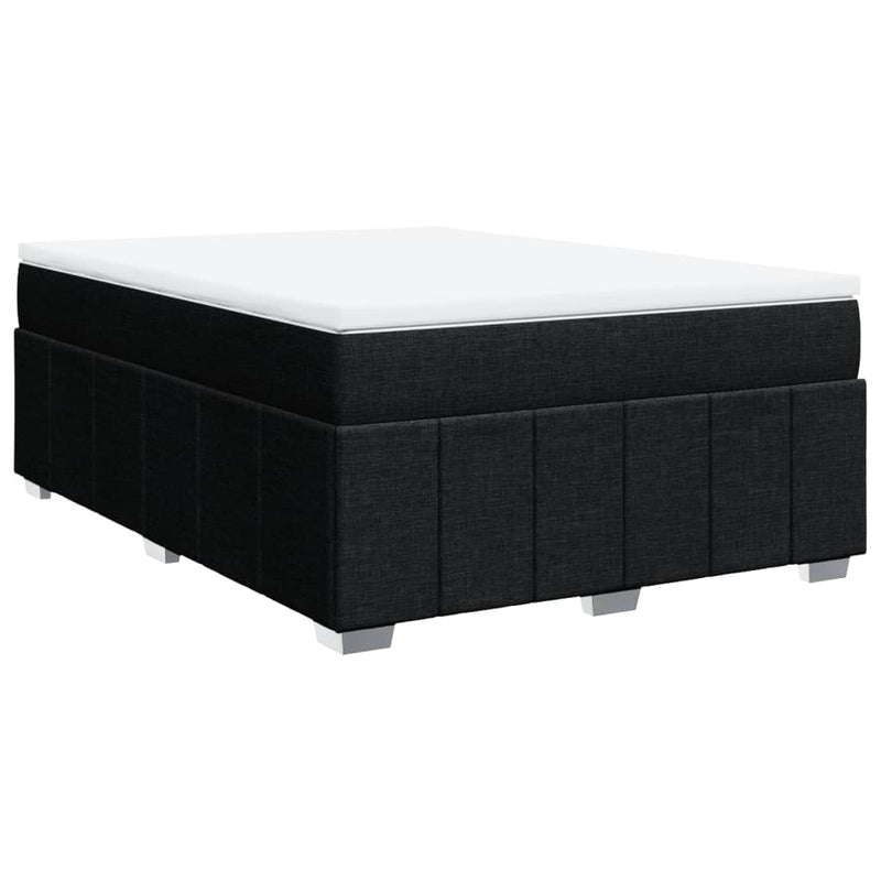 Box Spring Bed with Mattress Black Queen Size Fabric