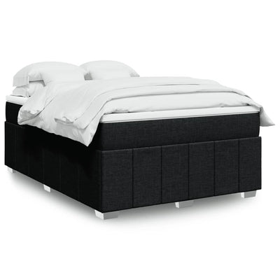 Box Spring Bed with Mattress Black Queen Size Fabric