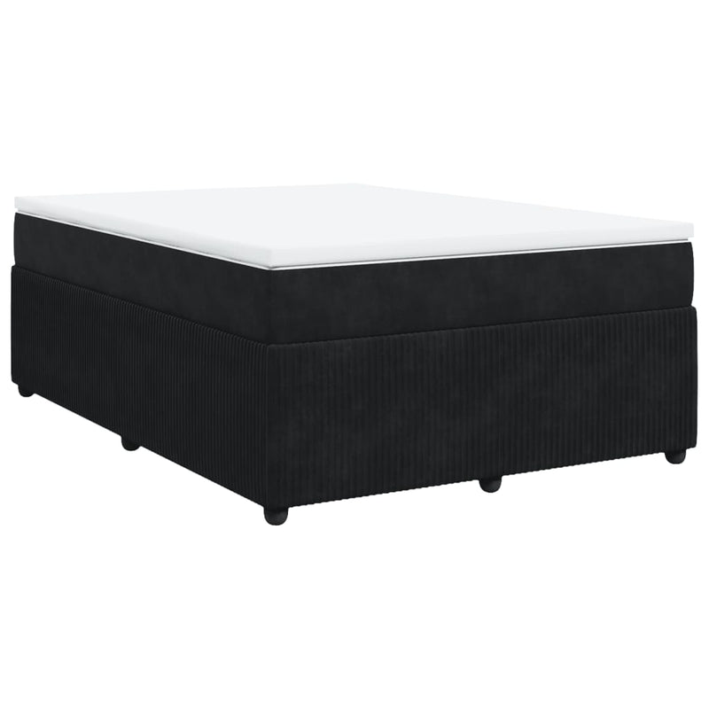 Box Spring Bed with Mattress Black Double Velvet