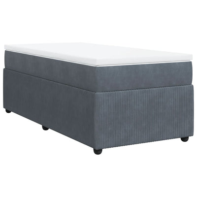 Box Spring Bed with Mattress Dark Grey King Single Velvet