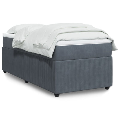 Box Spring Bed with Mattress Dark Grey King Single Velvet