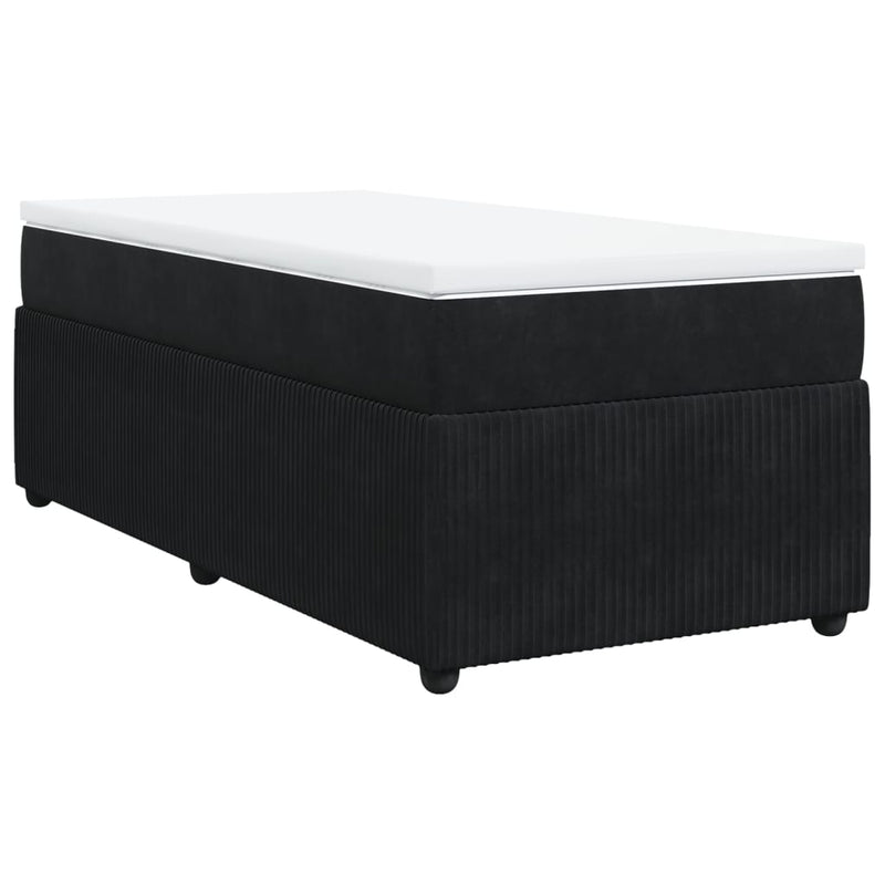 Box Spring Bed with Mattress Black King Single Velvet