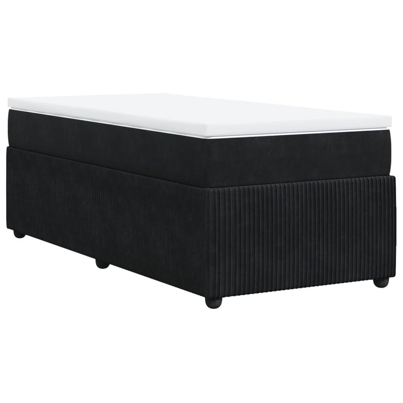 Box Spring Bed with Mattress Black King Single Velvet