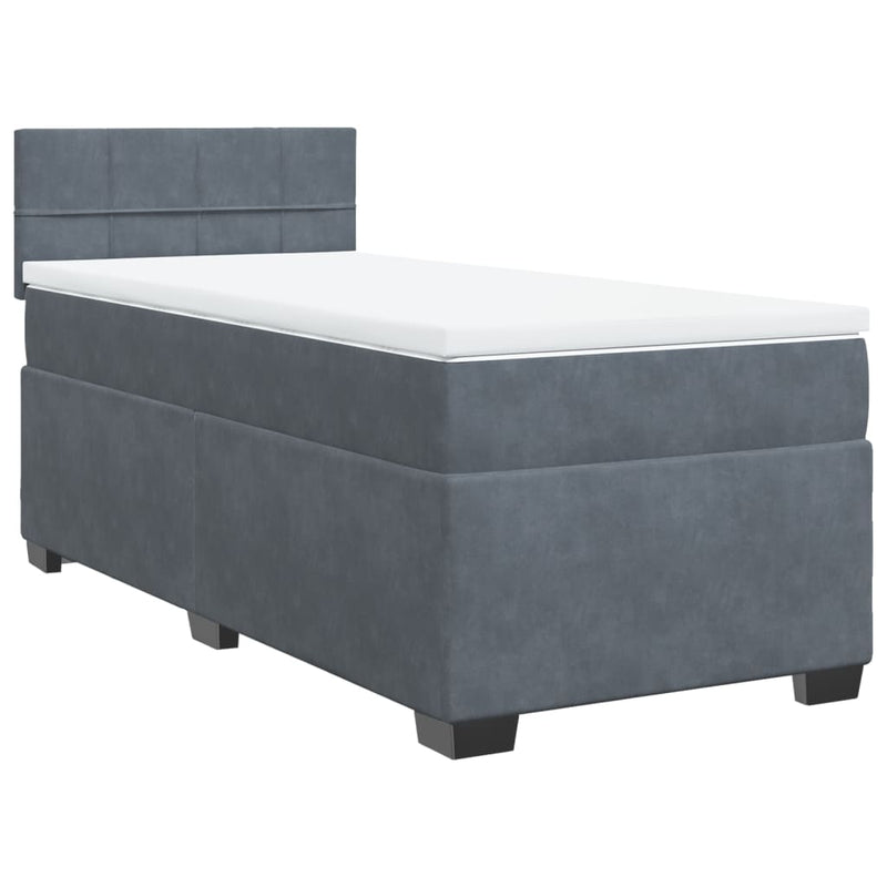 Box Spring Bed with Mattress Dark Grey King Single Fabric