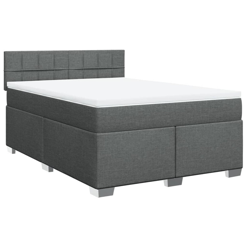 Box Spring Bed with Mattress Black Queen Fabric