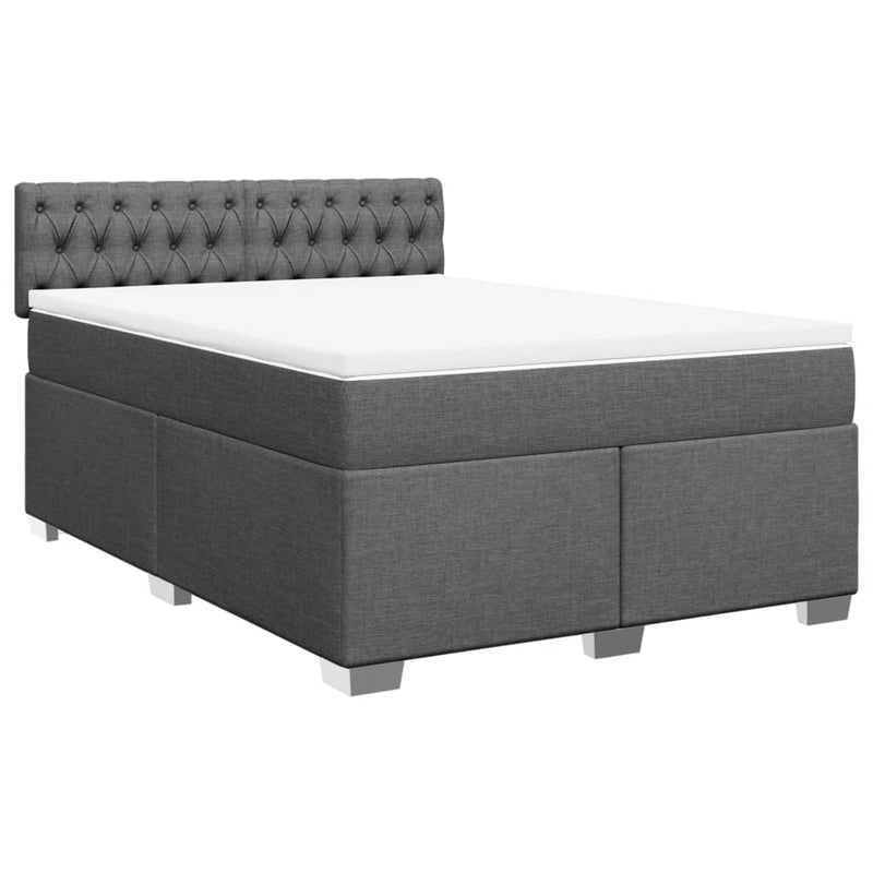 Box Spring Bed with Mattress Black Queen Fabric