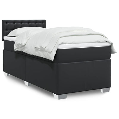 Box Spring Bed with Mattress Black King Single Faux Leather