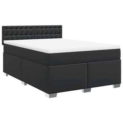 Box Spring Bed with Mattress Black Queen Faux Leather