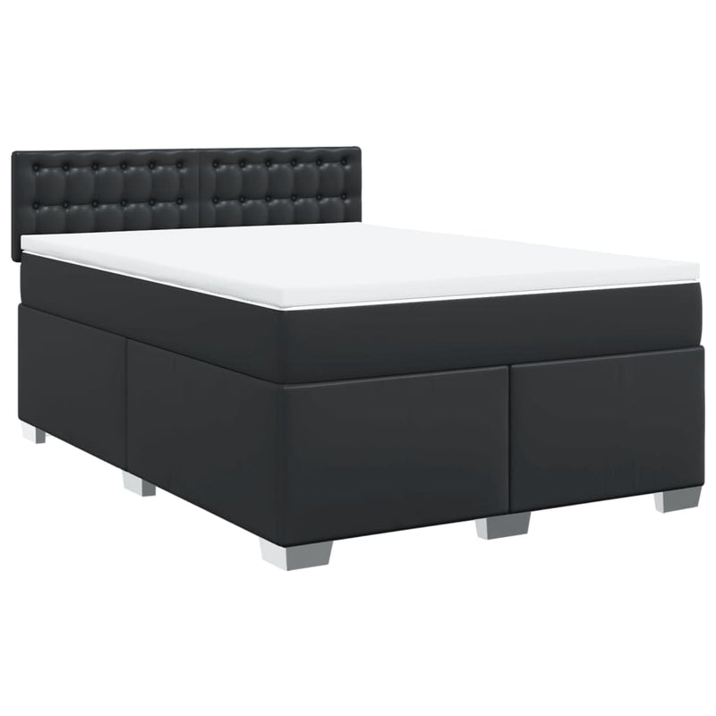 Box Spring Bed with Mattress Black Queen Faux Leather