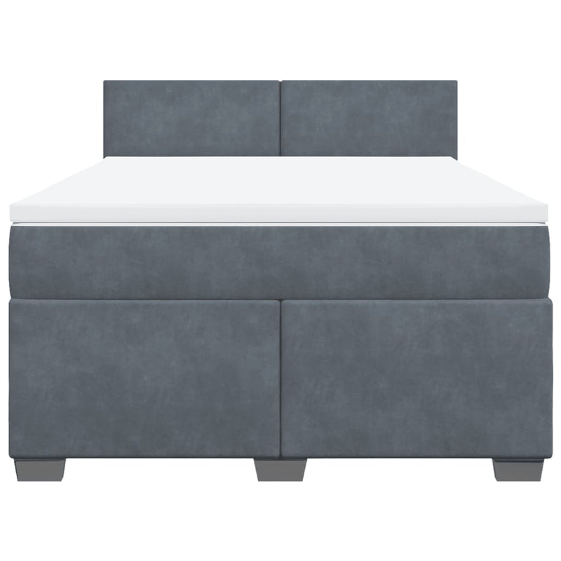 Box Spring Bed with Mattress Dark Grey Double Velvet