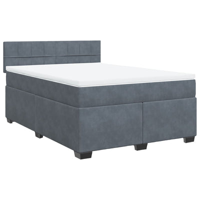 Box Spring Bed with Mattress Dark Grey Double Velvet