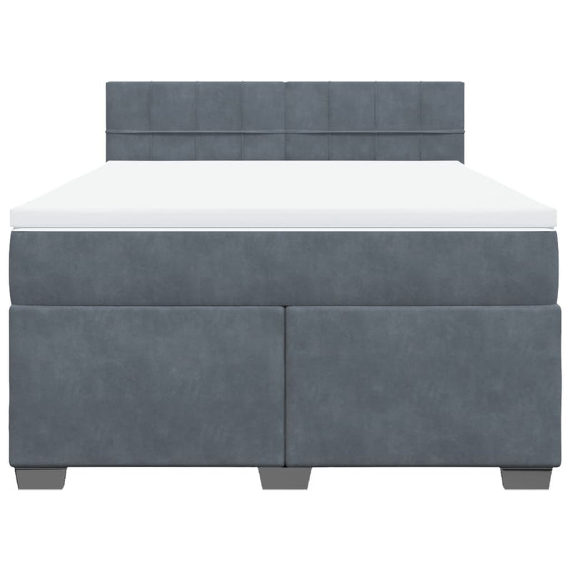 Box Spring Bed with Mattress Dark Grey Double Velvet