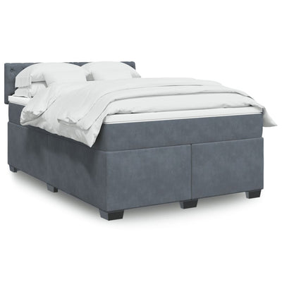 Box Spring Bed with Mattress Dark Grey Double Velvet