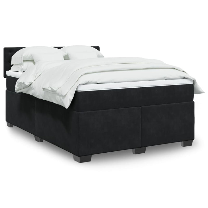 Box Spring Bed with Mattress Black Double Velvet