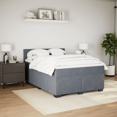 Box Spring Bed with Mattress Dark Grey Queen Velvet