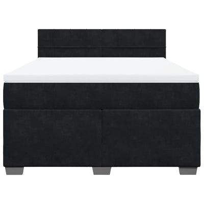 Box Spring Bed with Mattress Black Queen Velvet