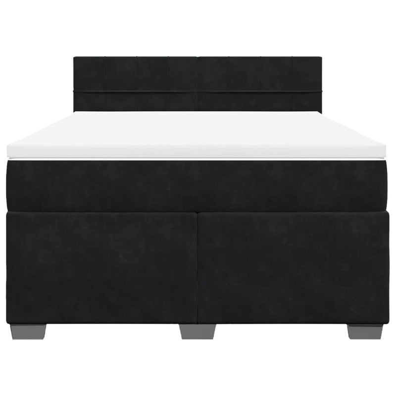 Box Spring Bed with Mattress Black Queen Velvet