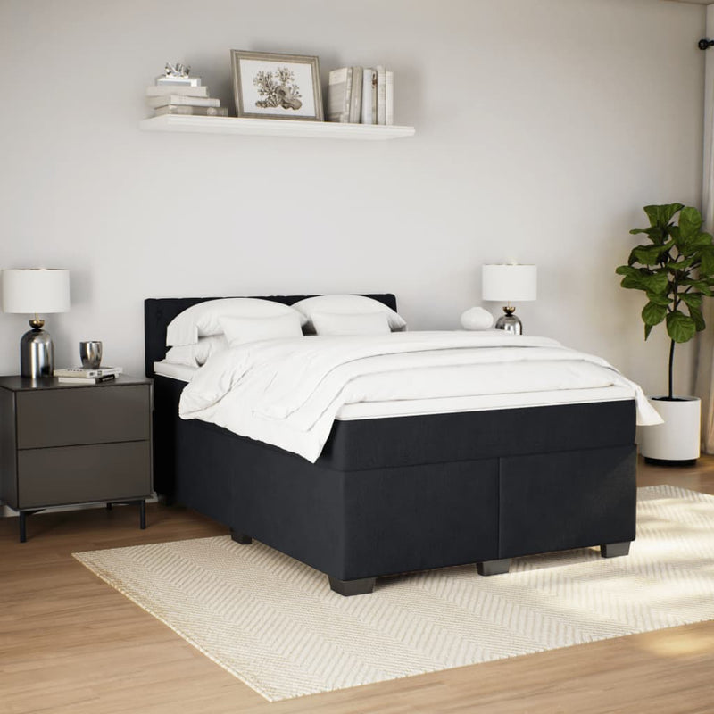 Box Spring Bed with Mattress Black Queen Velvet