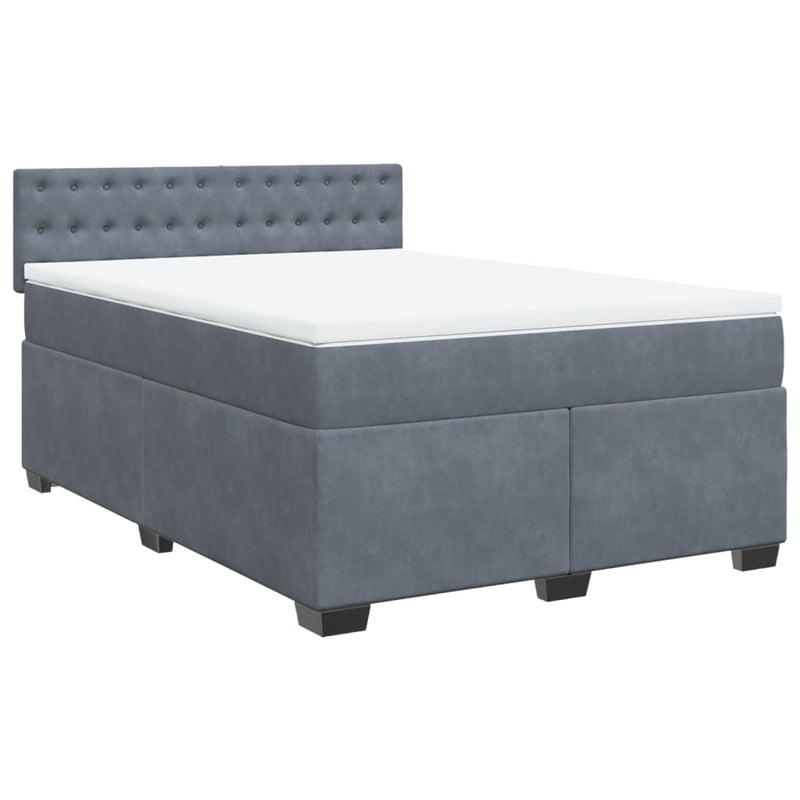 Box Spring Bed with Mattress Dark Grey Queen Velvet