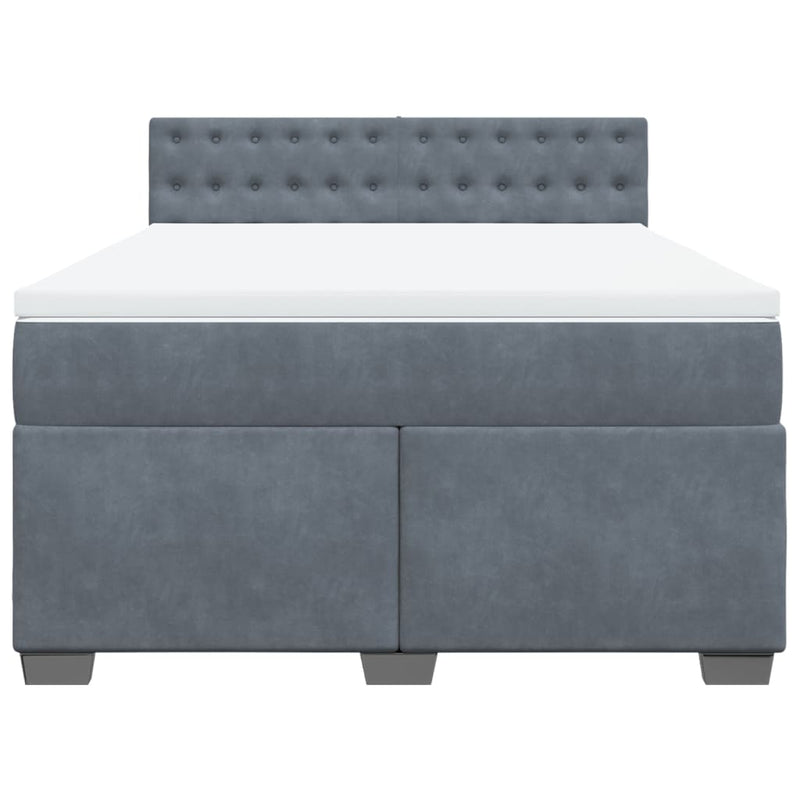 Box Spring Bed with Mattress Dark Grey Queen Velvet